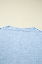 Beau Blue Solid Color Batwing Long Sleeve Top