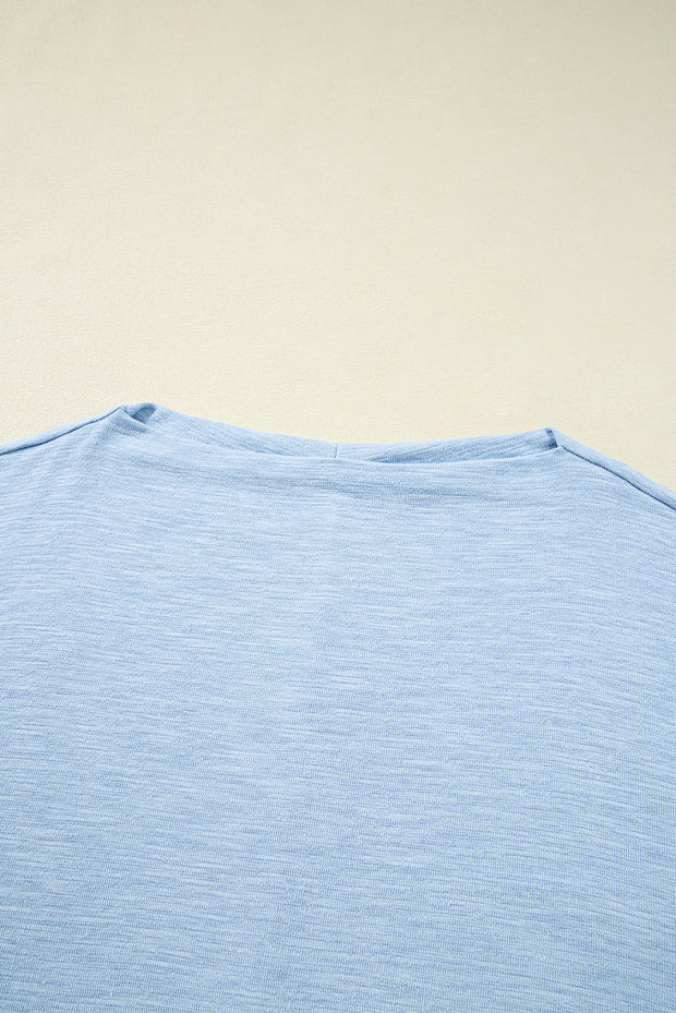 Beau Blue Solid Color Batwing Long Sleeve Top