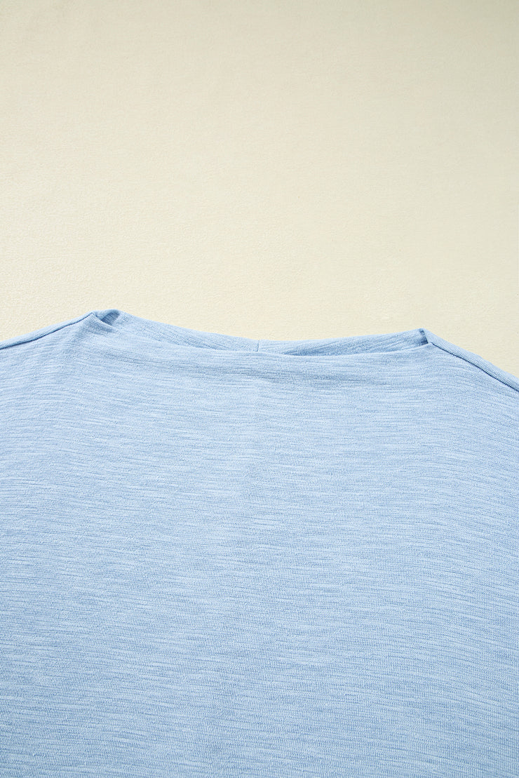 Beau Blue Solid Color Batwing Long Sleeve Top