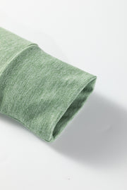 Smoke Green Notched Neck Terry Raw Hem Long Sleeve Top