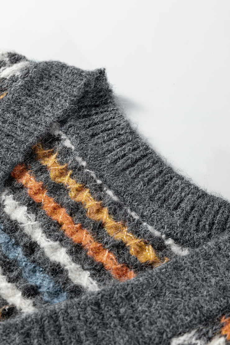 Gray Dotty Pattern Knit Button Front V Neck Sweater Cardigan