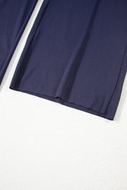 Navy Blue Raw Hem Loose Tee and Wide Leg Pants Set