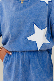 Ashleigh Blue Acid Wash Star Patched Rolled Trim Pants Set