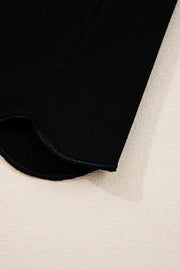 Black Scallop Trim Color Block Long Sleeve Collared Top