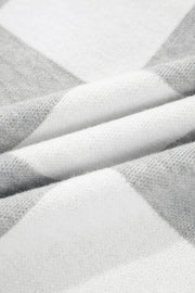 Gray Plus Size Checkered Pattern Button Polo Collar Split Sweater