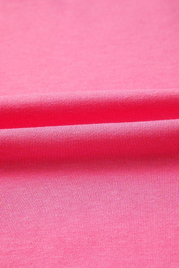 Bright Pink Plus Size Henley Drop Shoulder Pullover and Jogger Pants Two Piece Set