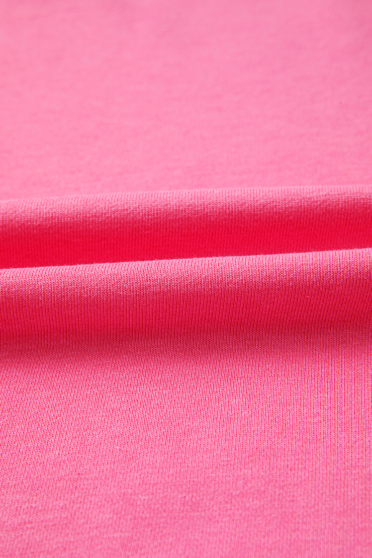 Bright Pink Plus Size Henley Drop Shoulder Pullover and Jogger Pants Two Piece Set