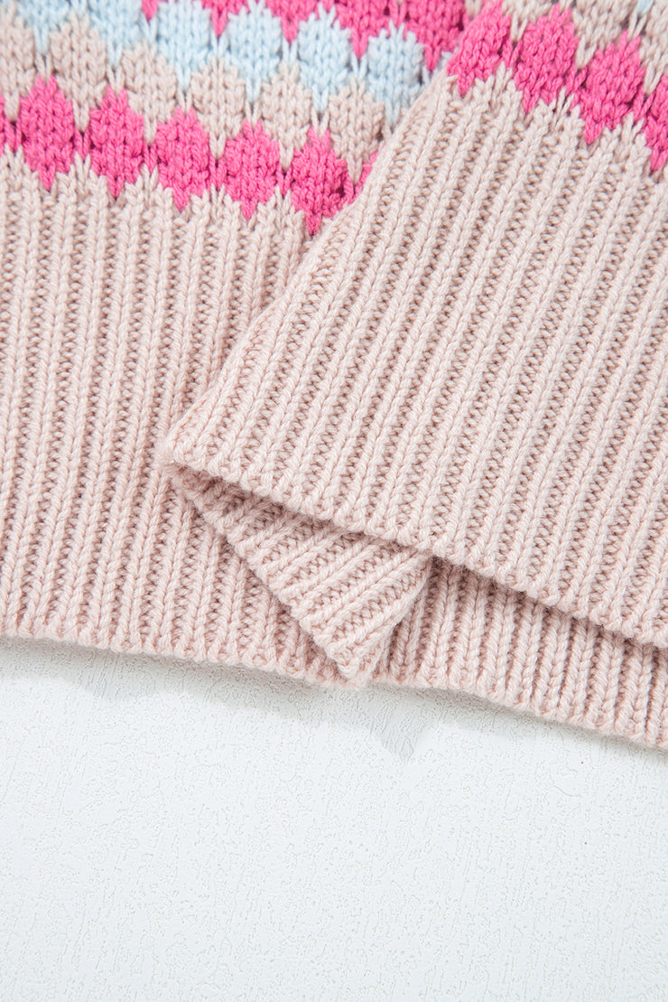 Khaki Stripe Eyelet Patterned Drop Shoulder Sweater