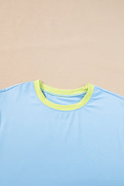 Sky Blue Color Block Detail Casual Two-piece Outfit