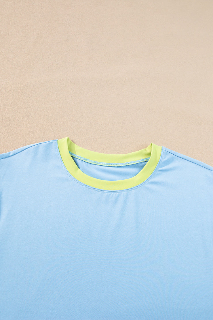 Sky Blue Color Block Detail Casual Two-piece Outfit