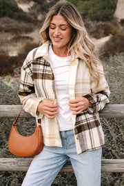 Multicolour Plaid Patchwork Side Pockets Buttoned Shacket