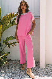 Sachet Pink 2-tone Colorblock Patchwork Corded 2pcs Outfit