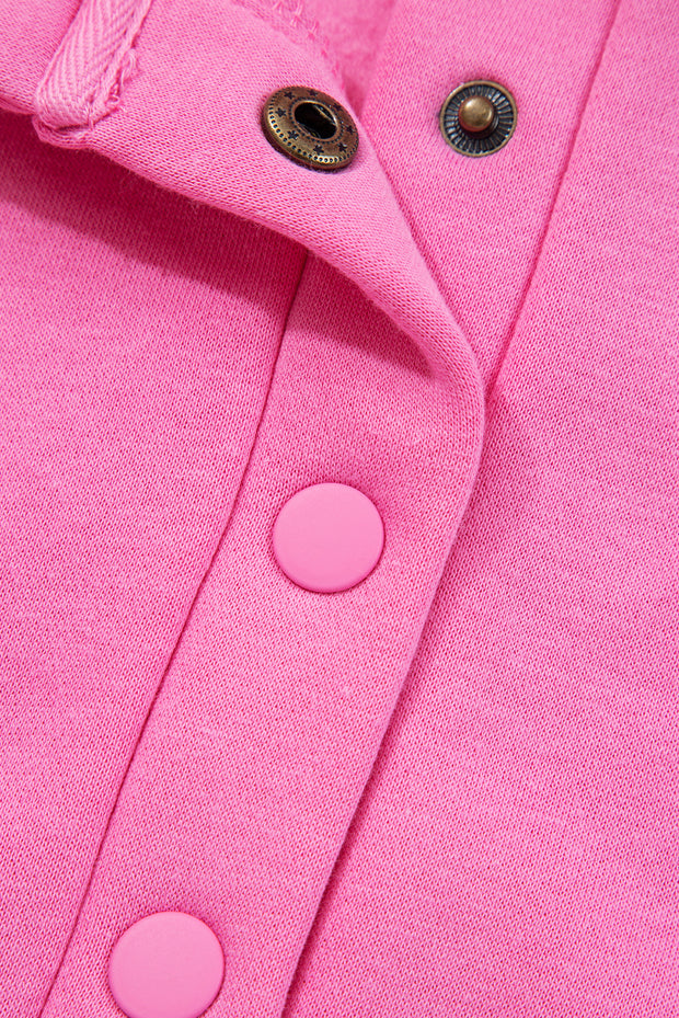 Bright Pink Half Button Stand Neck Drop Shoulder Sweatshirt