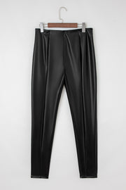 Black Faux Leather Seamed Leg High Waist Leggings