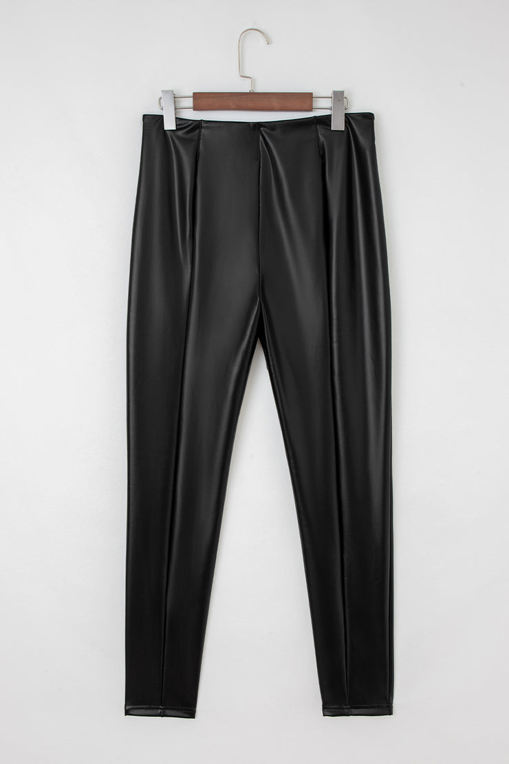 Black Faux Leather Seamed Leg High Waist Leggings