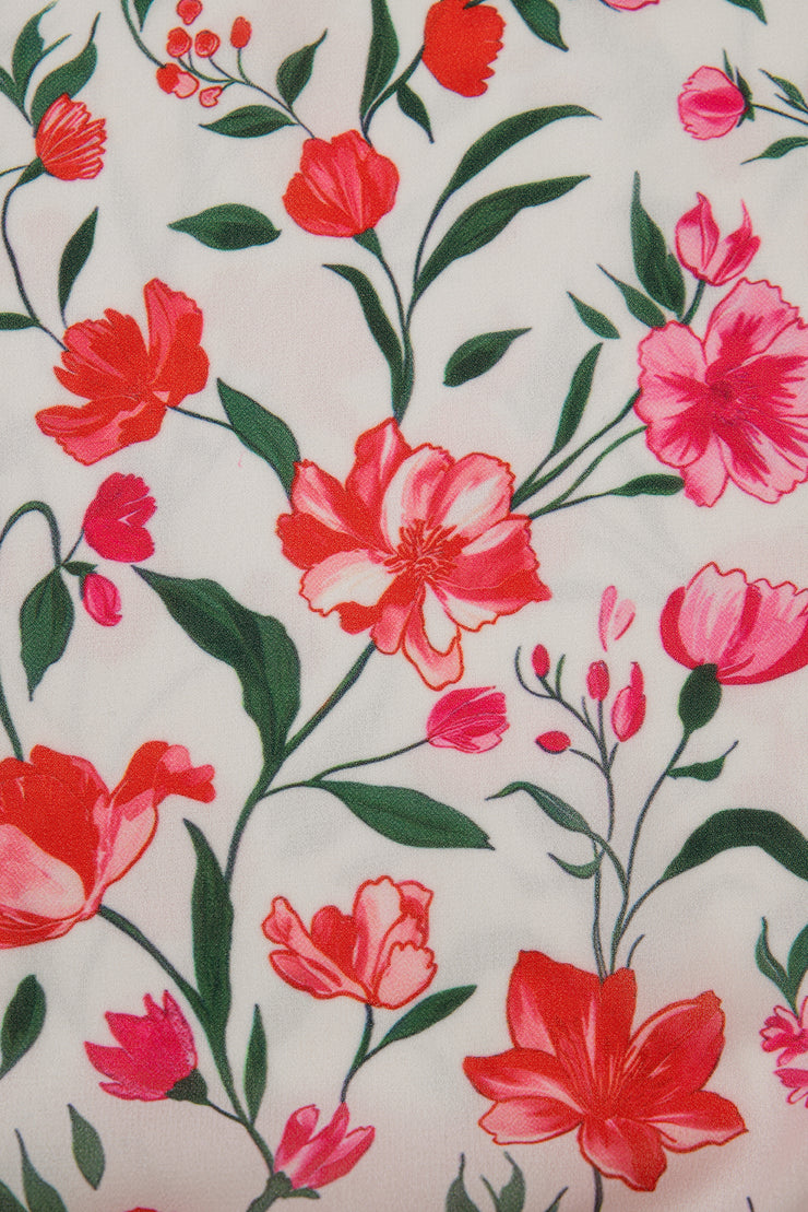 Pink Plus Size Floral Square Neck Puff Sleeve Ruffle Maxi Dress