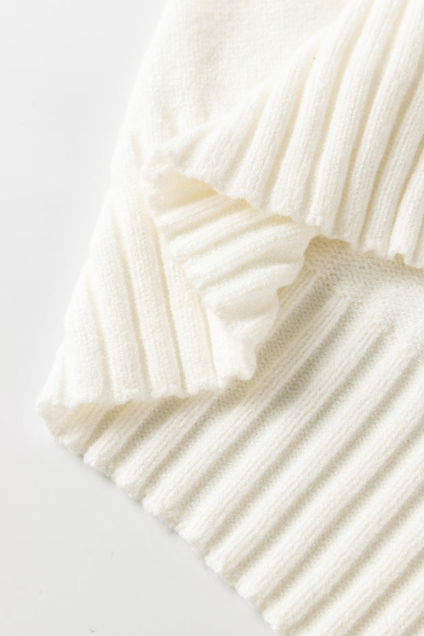 White Textured Knit Button Decor Pullover Sweater