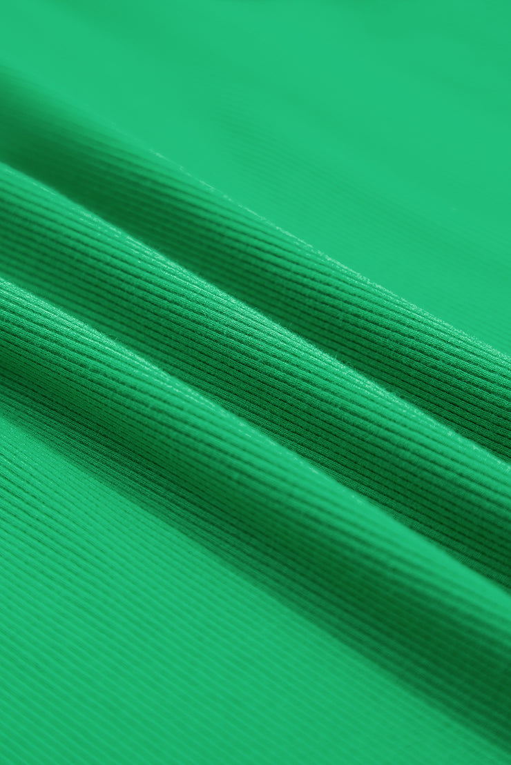 Bright Green Ribbed Pearl Beaded Puff Sleeve Top