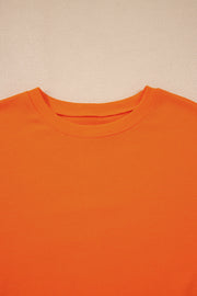 Orange Varsity Stripe Detail Drop Shoulder Pullover Mini Skirt Set