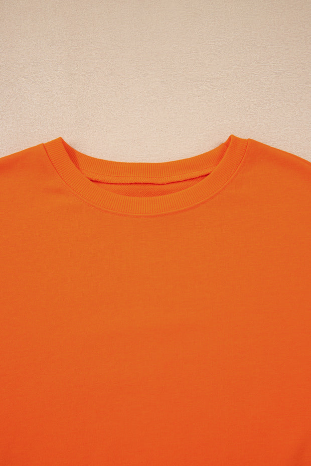 Orange Varsity Stripe Detail Drop Shoulder Pullover Mini Skirt Set