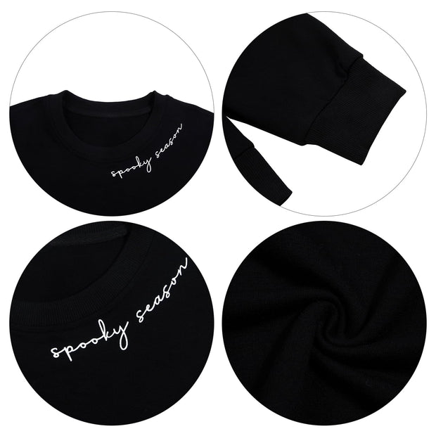 Black Spooky Season Halloween Ghost Printed Drop Shoulder Sweatshirt