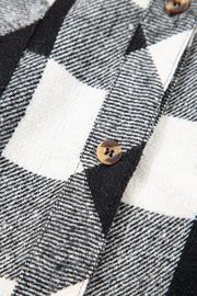 Black Double Plaid Patchwork Drawstring Hooded Shacket