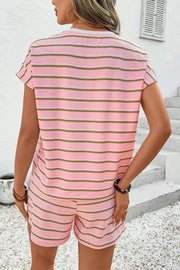Pink Stripe Wide Short Sleeve Tee and Short Set