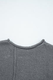 Medium Grey Raw Edge Uneven Hem Patchwork Drop Shoulder Sweater