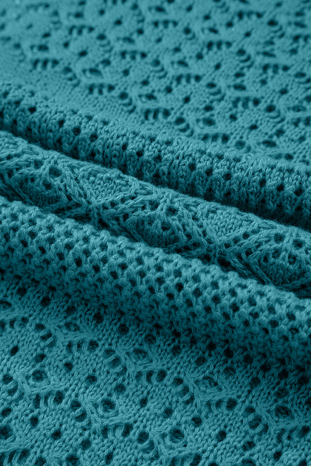 Lapis Mix Pattern Hollowed Knit Open Front Cardigan