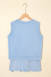 Myosotis 2 Pieces Mineral Wash Cotton Tank Top Lined Split Skirt Set