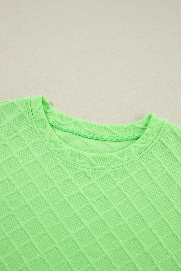 Light Green Checkered Textured Tee and Drawstring Shorts