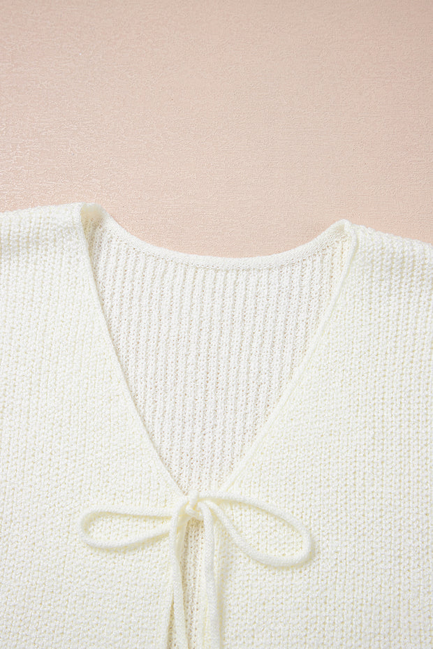 Beige Lace-up Front V Neck Sweater Vest