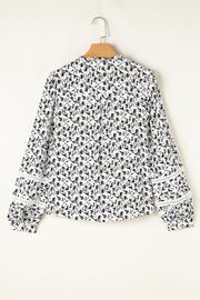 Black Printed Lace Detail Floral Puff Sleeve Fall Shirt