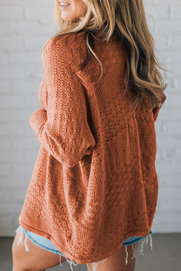 Redwood Burl Mixed Pattern Knitted Open Front Plus Cardigan