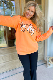Grapefruit Orange Spooky Graphic Halloween Crew Neck Holiday Sweatshirt