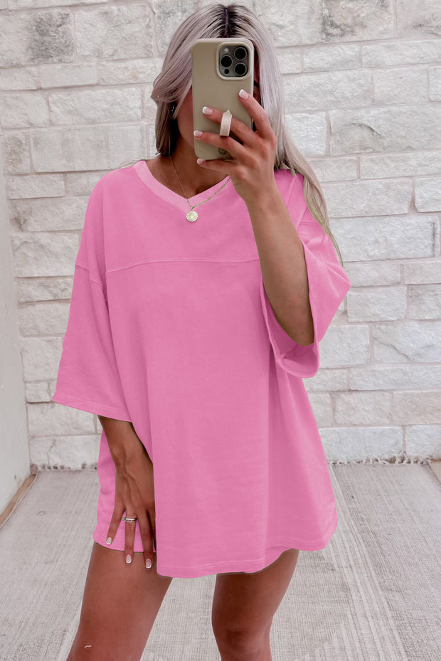 Bonbon Solid Loose V Neck Half Sleeve Tee and Shorts
