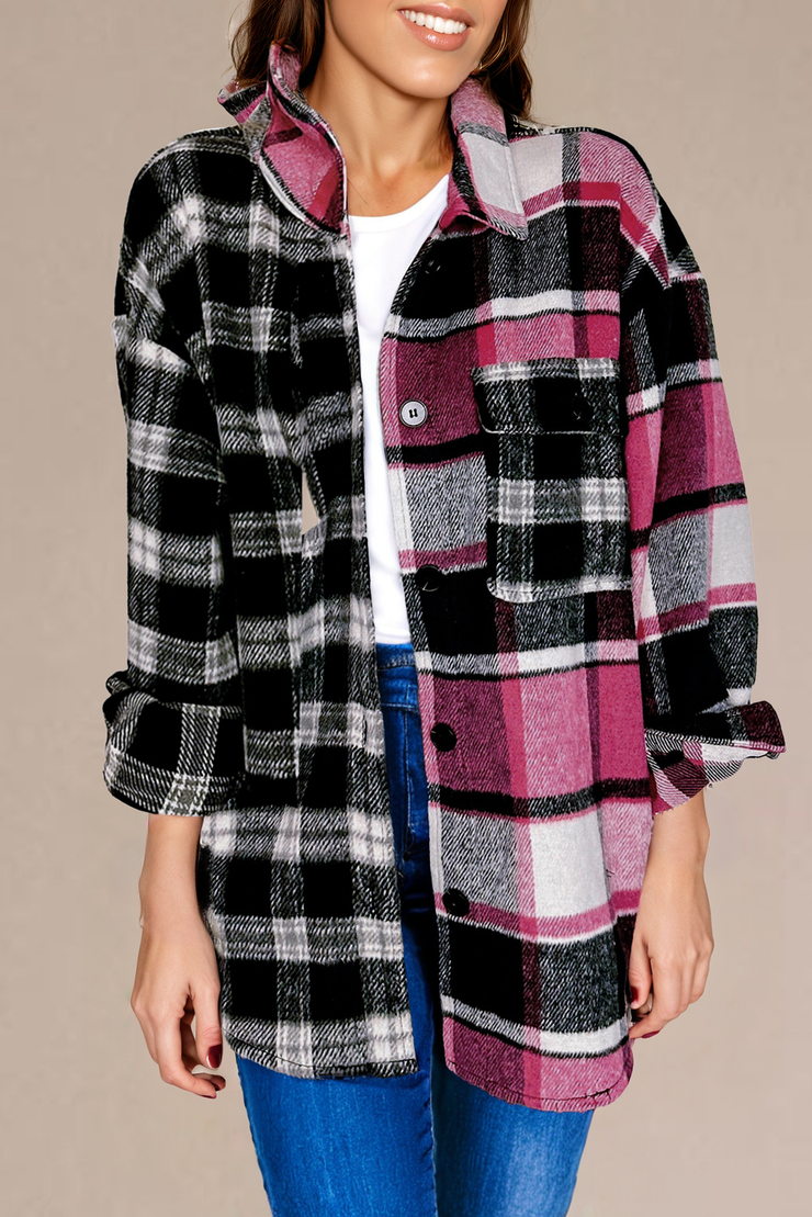 Black Plaid Colorblock Loose Shacket