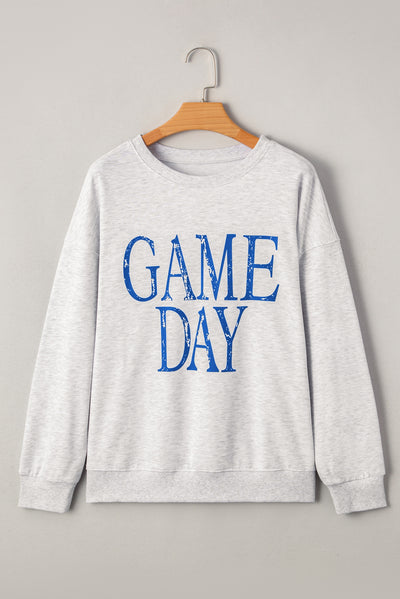 Blue Vintage Washed GAME DAY Graphic Baggy Sweatshirt