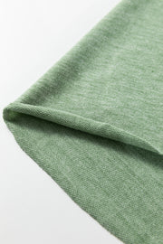 Smoke Green Notched Neck Terry Raw Hem Long Sleeve Top