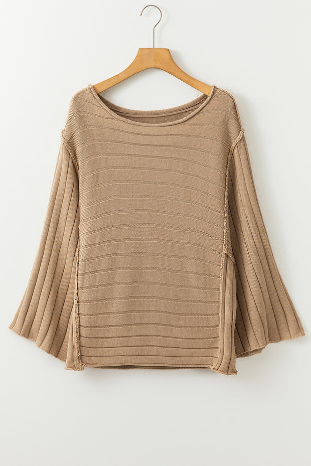 Brown Exposed Seam Ribbed Knit Dolman Top