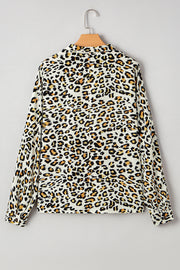 Khaki Leopard Print Contrast Striped V Neck Blouse