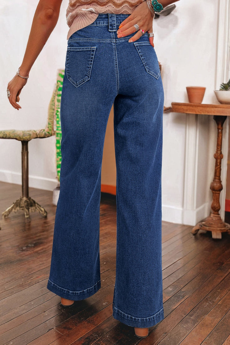 Sail Blue Wide Leg Pocketed High Waist Jeans