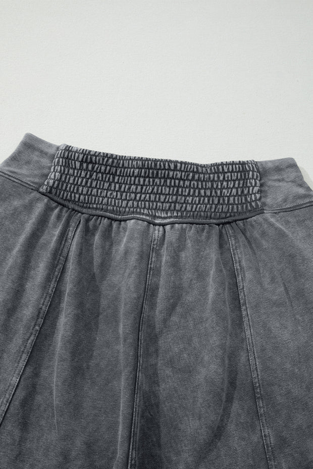 Medium Grey Mineral Wash Jogger Style High Waist Casual Pants