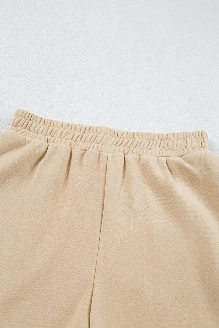 Apricot Striped Accent Pullover and Shorts Two Piece Casual Set