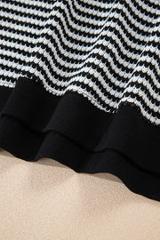 Black Stripe Ribbed Trim Drop Shoulder Long Sleeve Oversize Top