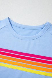Beau Blue Striped Patch Front Casual Tee