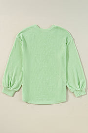 Moonlight Jade Solid Cord Ribbed Drop Shoulder Pullover Top