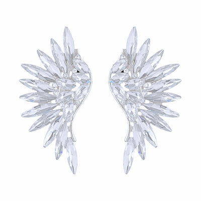 Silver Stone Wing Design Clip On Earrings