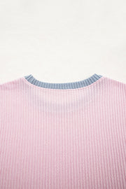 Light Pink Colorblock Corded Short Sleeve Boxy Top and Shorts Set