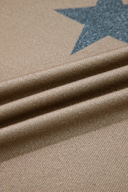 Khaki Retro Star Print Loose Long Sleeve Drawstring Wide Leg 2pcs Lounge Set